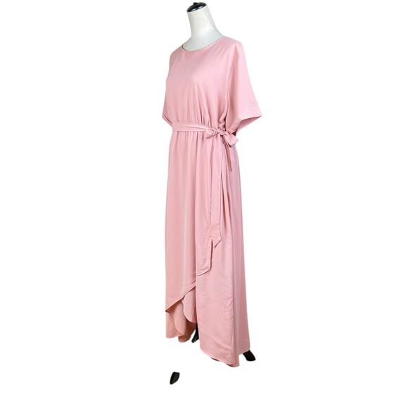 Roolee Classic Taylor Jane Blush Pink Faux Wrap Hi Low Maxi Bridesmaid Dress - Picture 2 of 15
